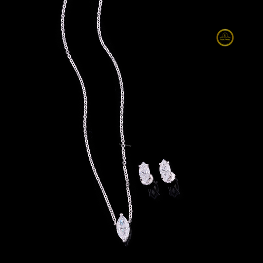 Marquise Cut Moissanite Diamond Pendant Necklace with Stud Earrings Set