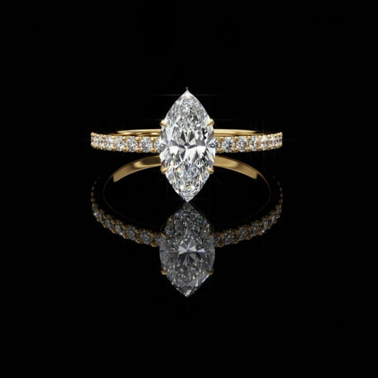 0.82 CT Elegant Marquise Cut Moissanite Diamond Ring with Pave Stones Ivevar Luxury Fine Jewelry