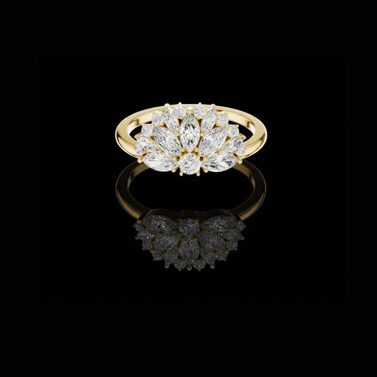 0.08 CT Iconic Marquise Cut Moissanite Diamond Floral Ring By Nature Inspired Statement Fine Jewelry