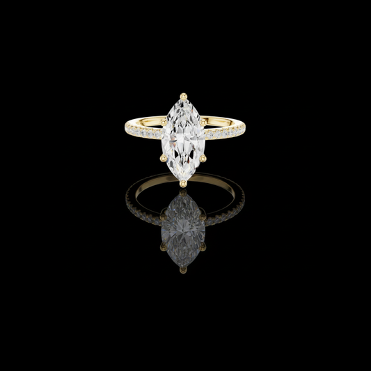 Marquise Cut Pave Lab Diamond Solitaire Engagement Ring