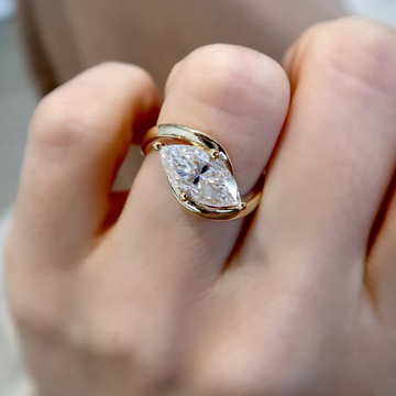 2.00 TCW Luxury Marquise Moissanite Diamond with Sculpted Bypass Modern Solitaire Statement Ring