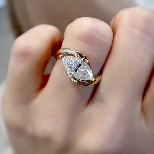 Marquise Cut Bypass Half Bezel Lab Grown Diamond Ring