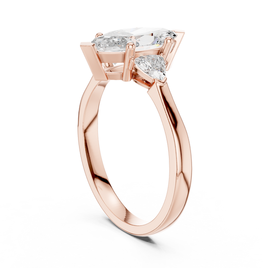 Engagement Moissanite Diamond Ring With Side stone Marquise And Trillion