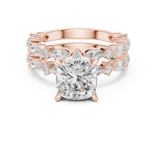 Cushion Cut Moissanite Diamond Bridal Set with Marquise Side Stones