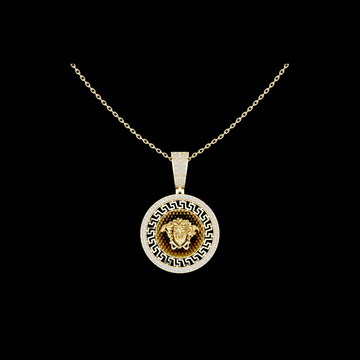 Greek Key Pattern Statement Charm Featuring Round Moissanite