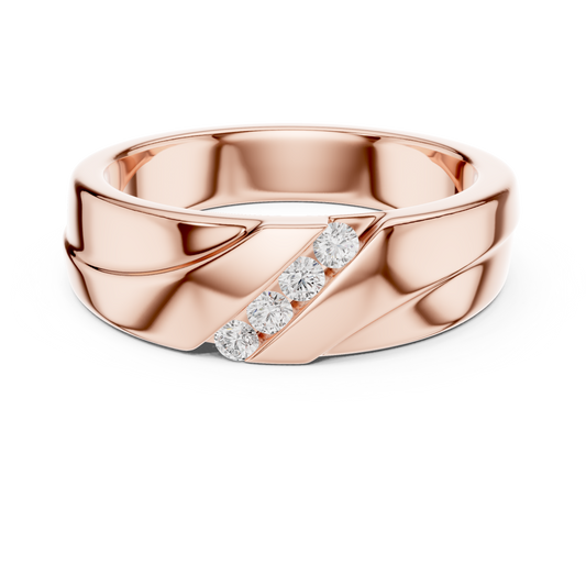 Round Cut Lab Grown Diamond Men's Diagonal 4 Stone Channel Gold Band