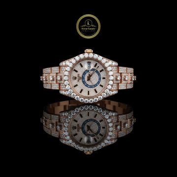 Full Iced Out Two-Tone Moissanite Diamond Watch with Big Date & 24-Hour Dial