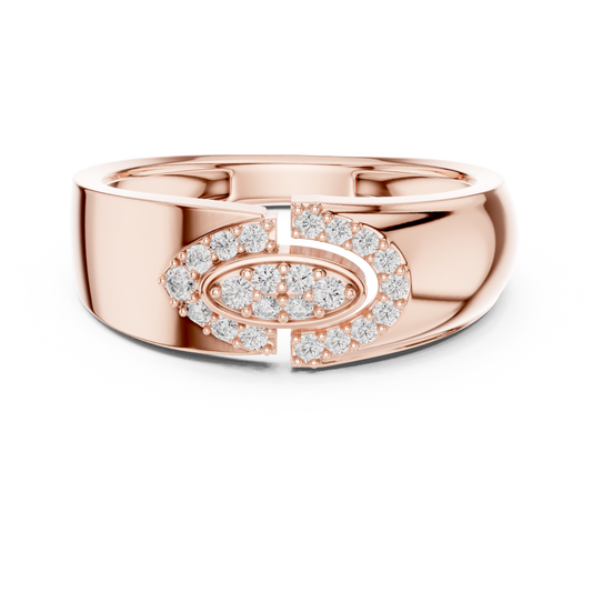 Round Cut Lab Grown Diamond Men's Modern Split Link Pave Gold Engagement Ring