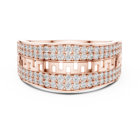 Round Cut Lab Grown Diamond Men's Double Pave Border Geometric Ring