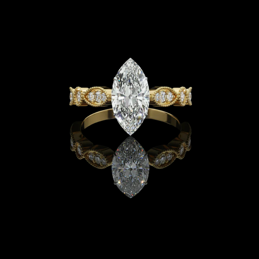 0.82 CT Marquise Cut Moissanite Diamond Vintage Ring Halo Milgrain Design by Ivevar Luxury