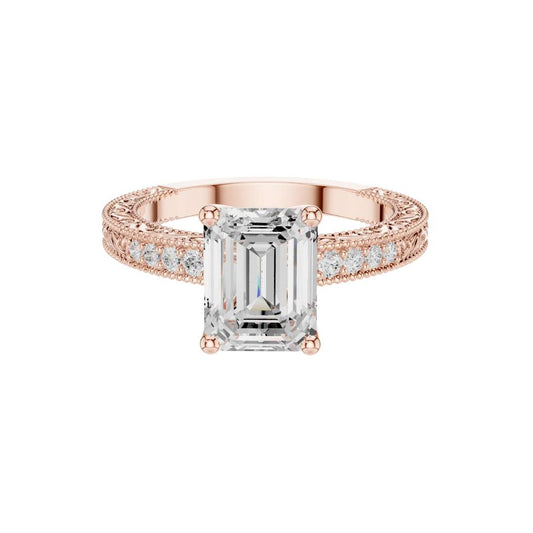 Emerald Cut Lab Diamond Band With Pave Set Art Wedding Ring