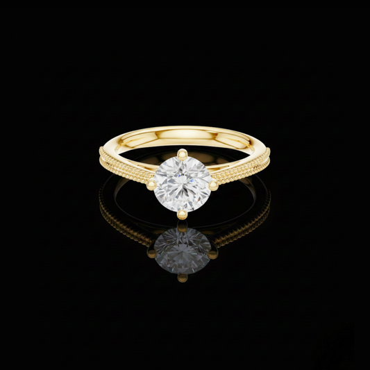 Round Cut Moissanite Diamond Milgrain Solitaire Engagement Ring