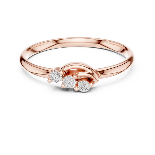 Round Cut Lab Diamond Three Stone Wave Ring