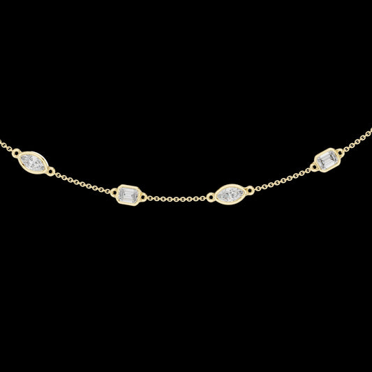 Marquise & Emerald Cut Bezel Moissanite Diamond Necklace