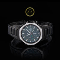 Round Cut Diamond Bezel Octagonal Chronograph Watch with Integrated Link Bracelet