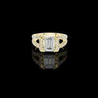Emerald Cut Moissanite Diamond Split Shank Halo Engagement Ring