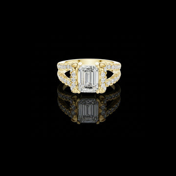 Emerald Cut Moissanite Diamond Split Shank Halo Engagement Ring