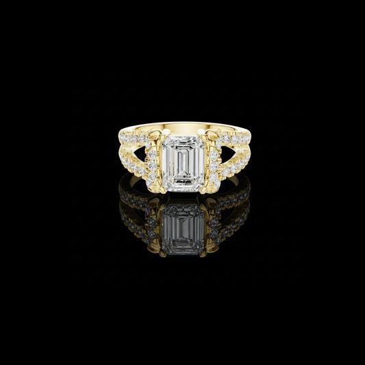 Emerald Cut Moissanite Diamond Men's Architectural Pave Frame Wedding Ring