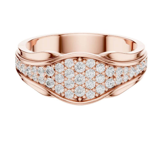 Round Cut Lab Grown Diamond Men's Curved Lattice Grid Pave Statement Band