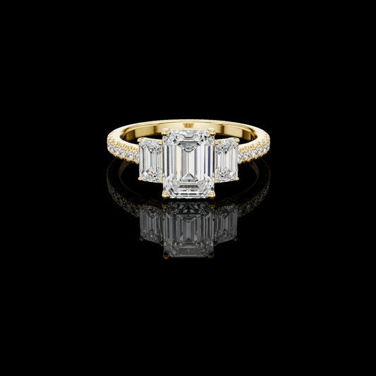 Emerald Cut Lab Diamond Pave Setting Engagement Ring