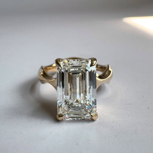 Lab Grown Emerald Cut Solitaire Ring with Sculptural Band