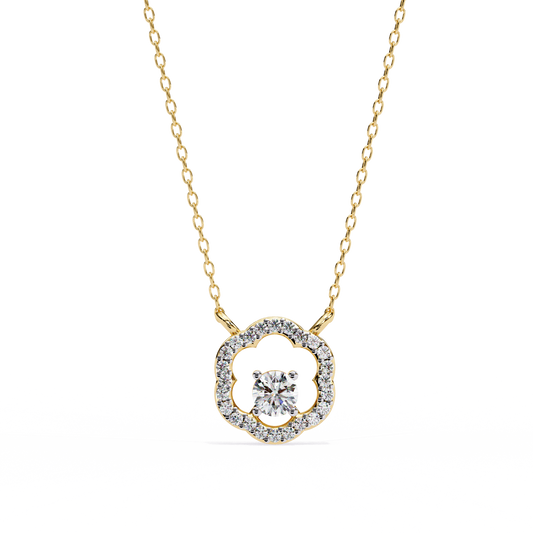 Flower Shape Halo Pendant with Round Cut Solitaire Moissanite