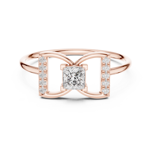 Princess Cut Geometric Pave Split Shank Moissanite Diamond Ring