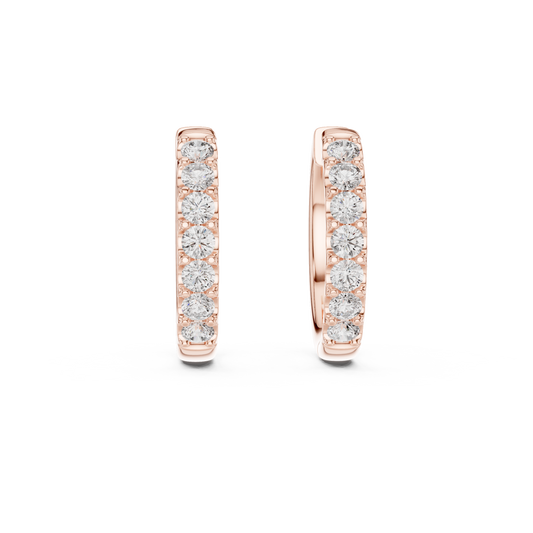 Single Row Shared Prong Round Moissanite Diamond Huggie Hoop Earrings