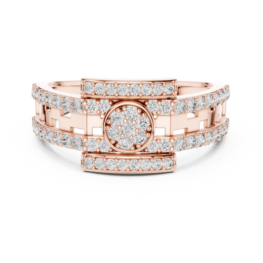 Round Cut Lab Grown Diamond Men's Round Medallion Double Pave Border Ring