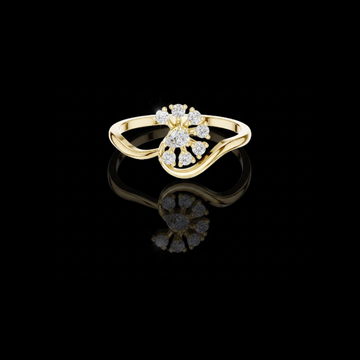 0.19 TCW Designer Floral Cluster Moissanite Round Diamond Ring with Pear Cut Center Stone