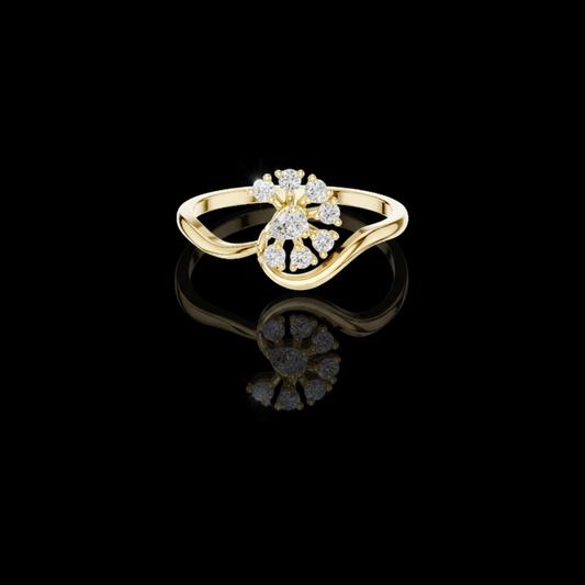 0.19 TCW Designer Floral Cluster Moissanite Round Diamond Ring with Pear Cut Center Stone