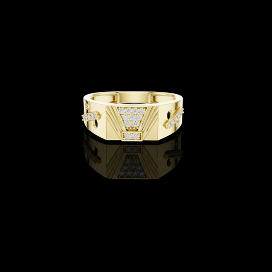 0.18 TCW Luxurious Round Moissanite Diamond Geometric Design with Pave Stones Modern Statement Ring