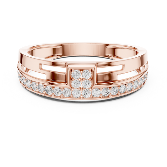 Round Cut Lab Grown Diamond Men's Square Cluster Pave Border Gold Band