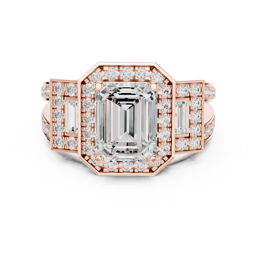Emerald Halo Moissanite Diamond Split Shank Wedding Bridal Ring