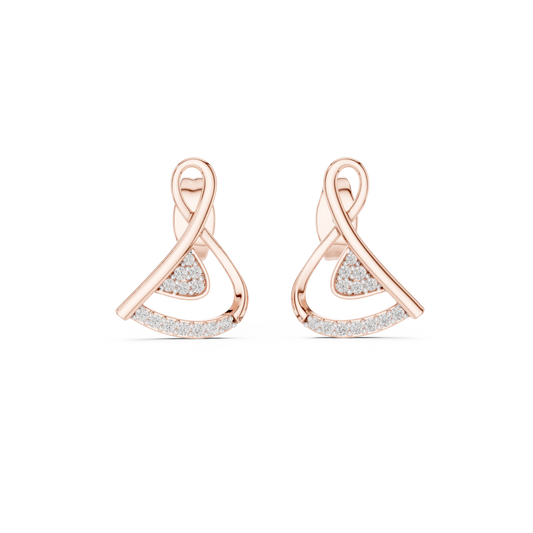 Modern Infinity Loop Round Lab Diamond Stud Earrings with Curved Pave Arc