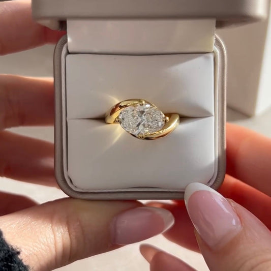 Oval Lab Grown Solitaire Ring With Sculptural Bypass Band