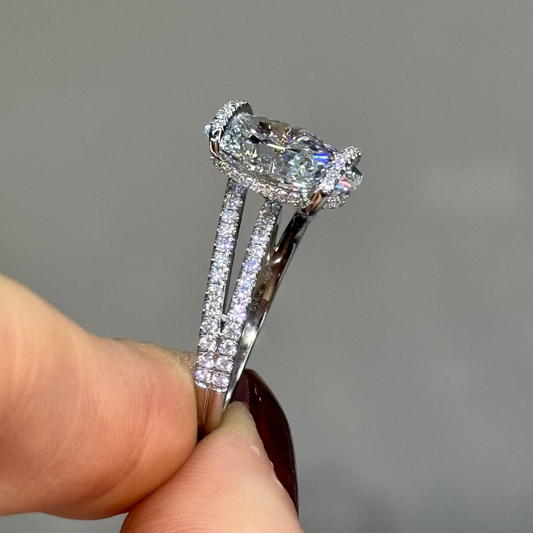 Oval Lab Grown Diamond Split Shank Pave Band With Hidden Halo
