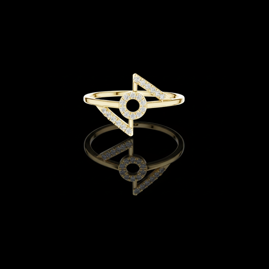 0.11 TCW Contemporary Geometric Moissanite Diamond Ring with Open Circle and Pave Accents