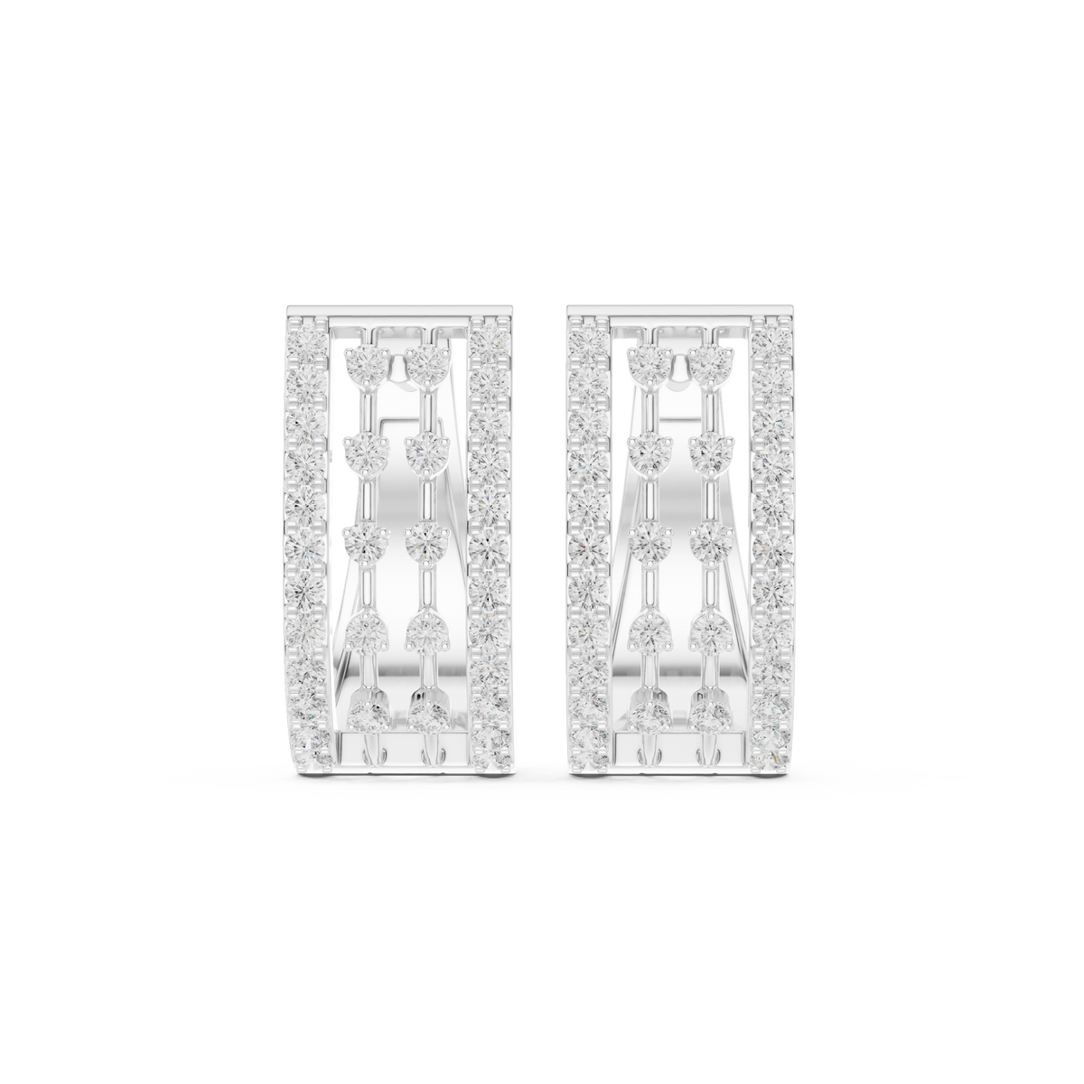 Openwork Lattice Multi Row Lab Grown Diamond Wide Huggie Earrings