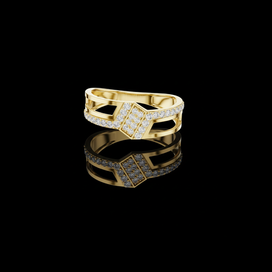 0.35 TCW Modern Round Moissanite Diamond Pave with Architectural Open Cut Luxury Statement Ring