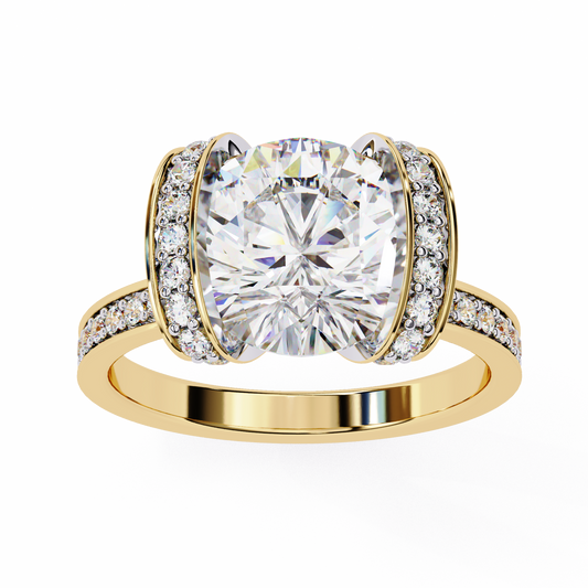 Round Cut Lab Diamond Ring with Pave Gallery and Accent Band