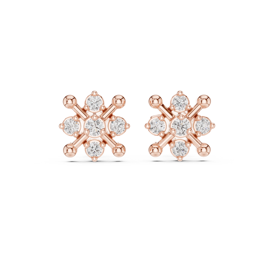 Orbital Nova Round Moissanite Diamond Cluster Stud Earrings with Starburst Geometry