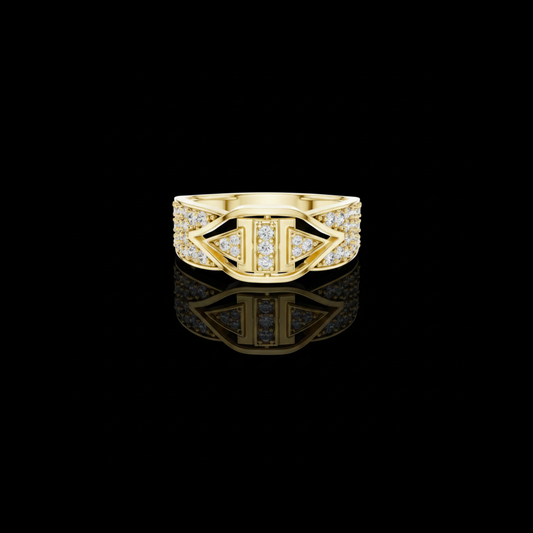0.61 TCW Exclusive Round Moissanite Diamond Contemporary Geometric Design with Pave Stones Modern Designer Jewelry