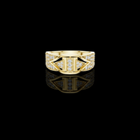 Round Lab Grown Diamond Geometric Design RIng with Pave Stones