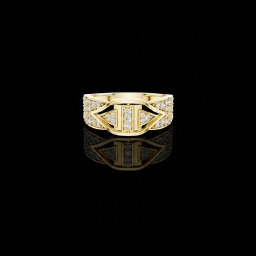Round Lab Grown Diamond Geometric Design RIng with Pave Stones