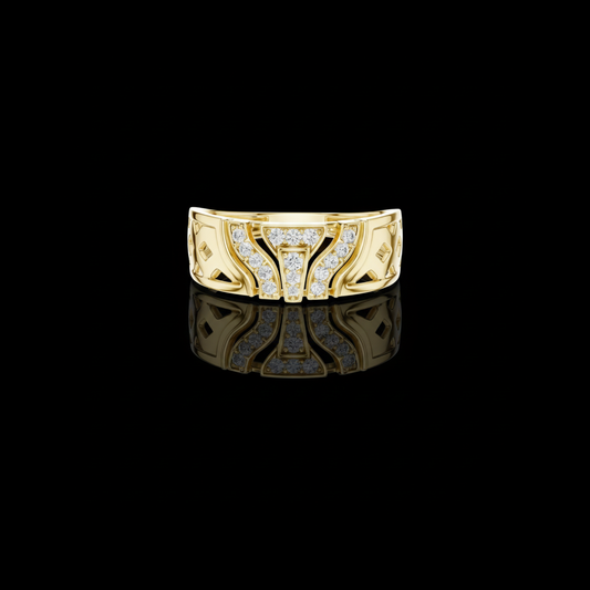 0.17 TCW Modern Round Moissanite Diamond with Architectural Cutout Design Luxury Wedding & Fashion Ring