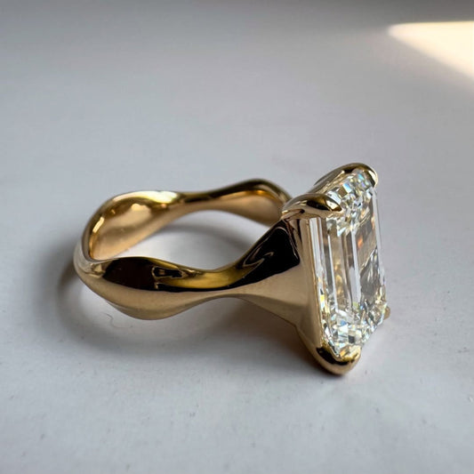 Lab Grown Emerald Cut Solitaire Ring with Sculptural Band