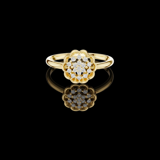0.085 TCW Radiant Petal Sculpted Floral Round Lab Grown Diamond Cluster Ring
