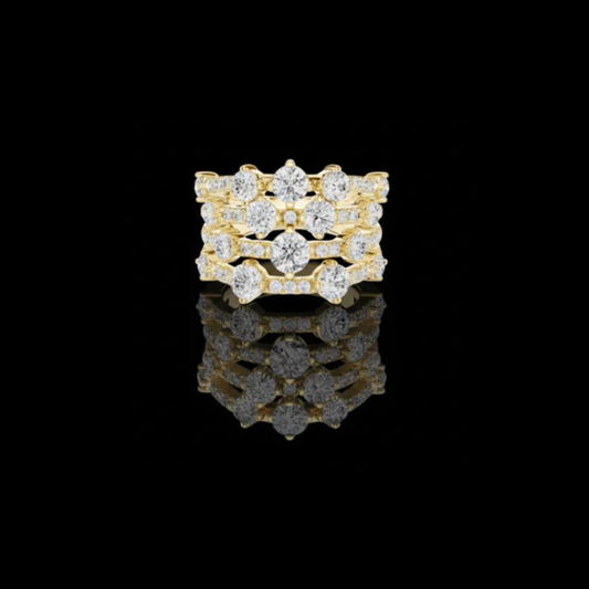 Round Cut Lab Grown Diamond Multi Row Cluster Statement Ring
