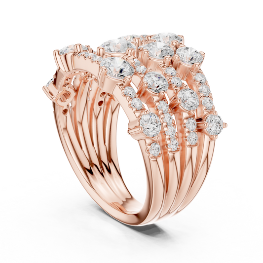 Round Cut Lab Grown Diamond Multi Row Cluster Statement Ring